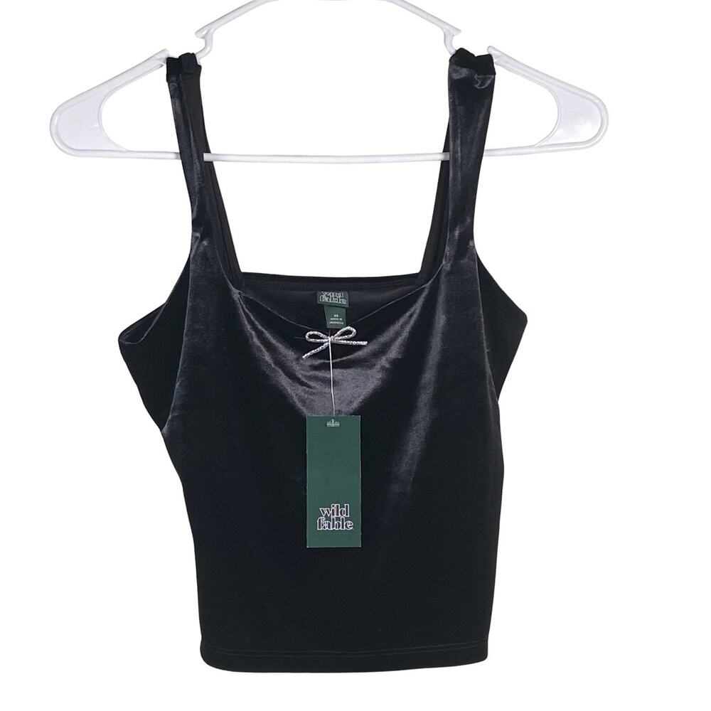 Wild Fable Crop Top Women's Size XS Black Velvet Silver Bow Cami NWT